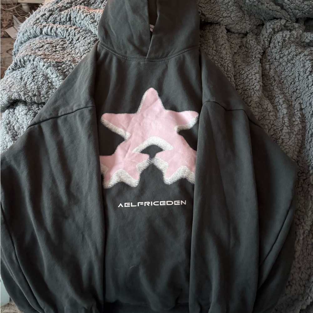 Aelfric Eden Hoodie - Charcoal with Pink Star Motif
